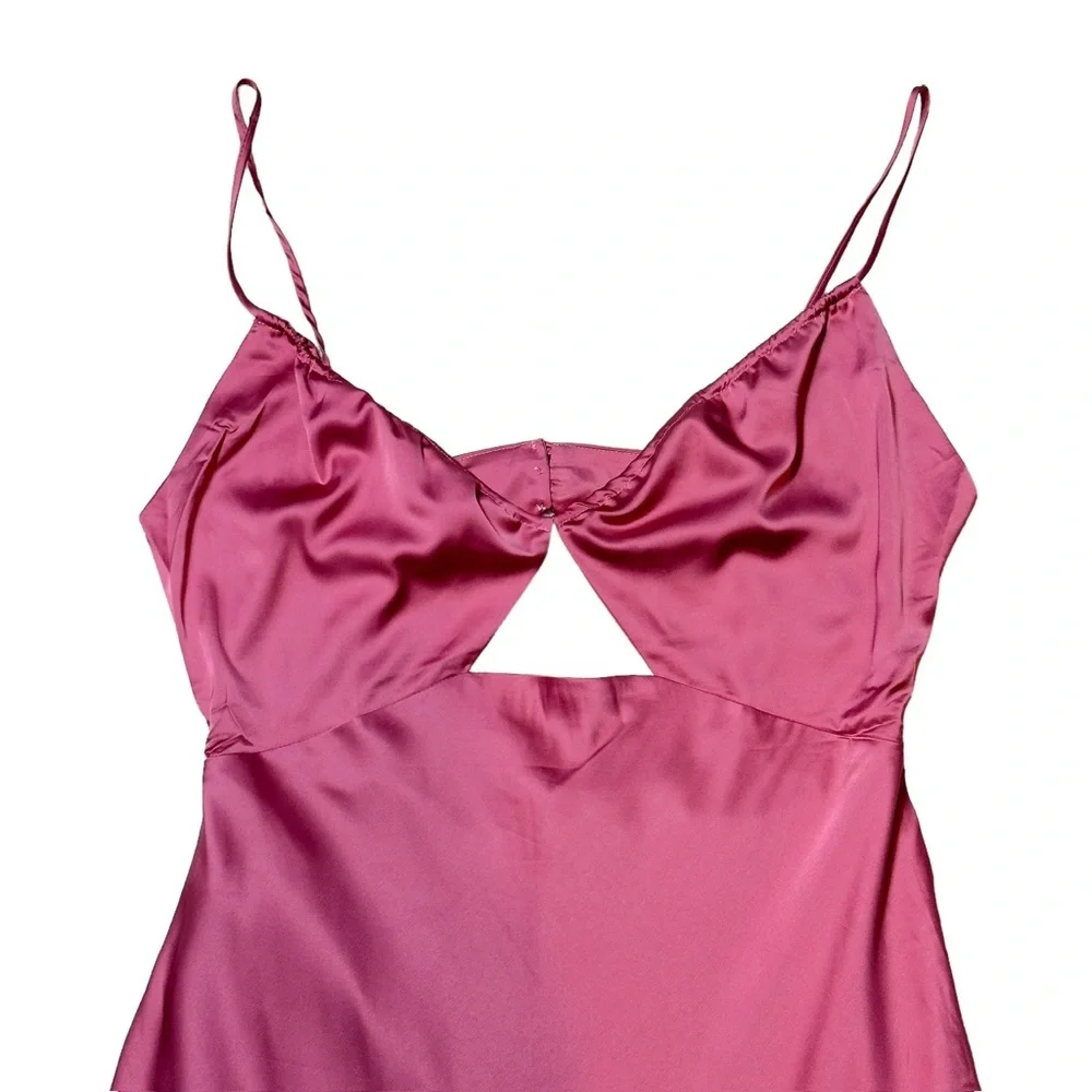 Petal + Pup Pink Poppy Cutout Midi Satin Dress US XL - Picture 3 of 9